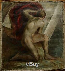 Russian Ukrainian Soviet Oil Painting male nude figure boy Avant-garde Fauvism