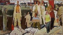 Russian Ukrainian Soviet Oil Painting people realism propaganda genre sketch
