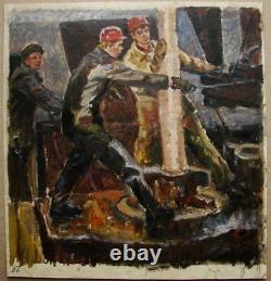 Russian Ukrainian Soviet Oil Painting portrait socialist realism worker man