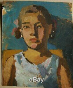 Russian Ukrainian Soviet Oil Painting postimpressionism female portrait girl