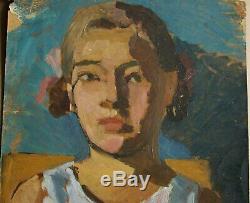 Russian Ukrainian Soviet Oil Painting postimpressionism female portrait girl