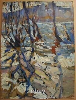 Russian Ukrainian Soviet Oil Painting postimpressionism landscape river spring