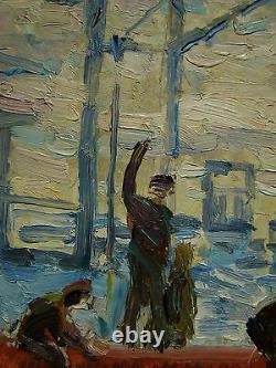 Russian Ukrainian Soviet Oil Painting realism impressionism construction worker