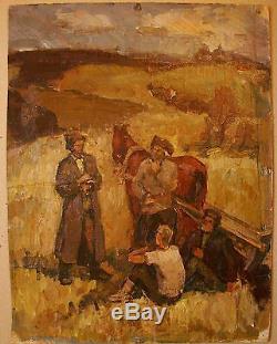 Russian Ukrainian Soviet Oil Painting realism rural collective farm worker
