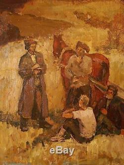 Russian Ukrainian Soviet Oil Painting realism rural collective farm worker
