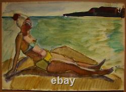 Russian Ukrainian Soviet Painting postimpressionism female figure nude beach