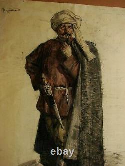 Russian Ukrainian Soviet Painting realism historical portrait Turk man 1950s
