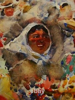 Russian Ukrainian Soviet Painting realism impressionism market flowers girls 50s