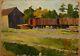 Russian Ukrainian Soviet Oil Painting Impressionism Cargo Train Car Realism 50s