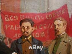 Russian Ukrainian Soviet oil painting Lenin people realism action meeting