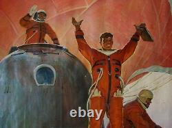 Russian Ukrainian Soviet oil painting grandiose realism Space Astronaut crew