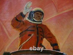 Russian Ukrainian Soviet oil painting grandiose realism Space Astronaut crew