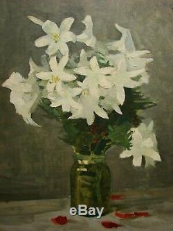 Russian Ukrainian Soviet oil painting impressionism Still Life flowers jonquil