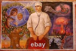 Russian Ukrainian Soviet oil painting realism doctor virus nuclear war 1987y