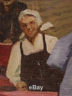 Russian Ukrainian Soviet oil painting realism peasant collective farmer girl