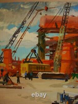 Russian Ukrainian Soviet tempera Painting industrial realism plant worker
