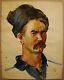 Russian Ukrainian Watercolor Soviet Painting Male Portrait Realism Man Cossack