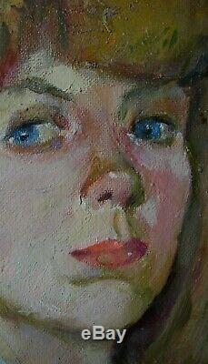 Russian Ukrainian soviet Oil Painting impressionism female portrait girl woman