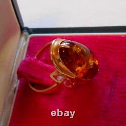 Russian Vintage USSR Soviet Rose Gold 583 14k Domed Baltic Amber Ring Size 8