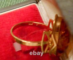 Russian Vintage USSR Soviet Rose Gold 583 14k Domed Baltic Amber Ring Size 8