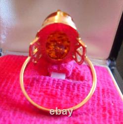 Russian Vintage USSR Soviet Rose Gold 583 14k Domed Baltic Amber Ring Size 8