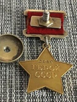 Russian Wwii Gold Star Hero Of Soviet Union 23k Gold Medal Order Badge Original