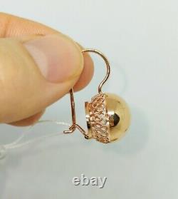 Russian earrings gold ball Solid Rose gold 14K 585 NEW USSR Soviet style 3.7g