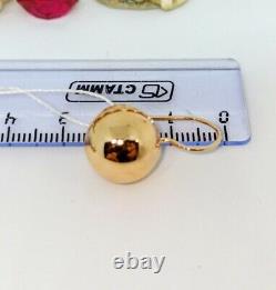 Russian earrings gold ball Solid Rose gold 14K 585 NEW USSR Soviet style 3.7g