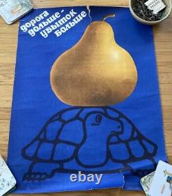 SOVIET RUSSIAN Propaganda Poster USSR vintage 1986 pear turtle
