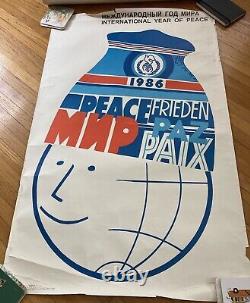 SOVIET RUSSIAN Propaganda Poster USSR vtg International Year Of Peace anti-war