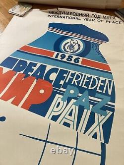 SOVIET RUSSIAN Propaganda Poster USSR vtg International Year Of Peace anti-war