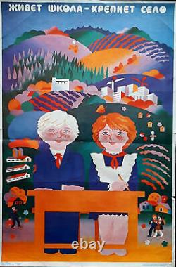 School Boys & Girls In Russian Villages Soviet Ussr Education Propaganda Poster