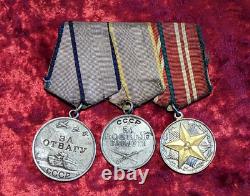 Set 3 Soviet USSR Russian Medals Military Medal of Honor /? Ombat merit SILVER