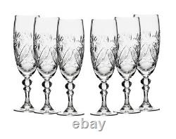 Set of 6 Russian Cut Crystal Champagne Flutes 7 oz Soviet USSR Stemmed Glasses