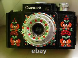 Smena-2 camera. Stylized as Petrykivka. Hand made. Soviet Russian USSR