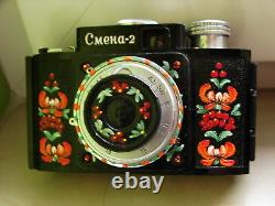 Smena-2 camera. Stylized as Petrykivka. Hand made. Soviet Russian USSR