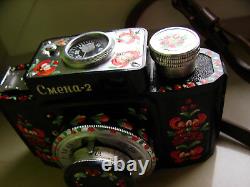 Smena-2 camera. Stylized as Petrykivka. Hand made. Soviet Russian USSR