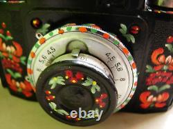 Smena-2 camera. Stylized as Petrykivka. Hand made. Soviet Russian USSR