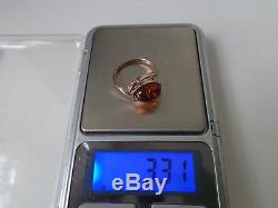 Soviet Rose Gold Ring 14K 585 Amber US Size 6.75 (17.15 mm) USSR Russian 3.31 gr