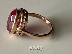 Soviet Russian 583 14k Rose Gold Faceted Ruby Ring 6.8gr Size 8.25 Ussr