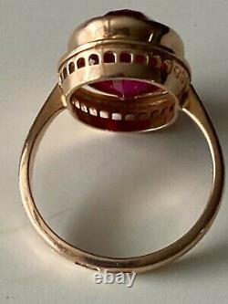 Soviet Russian 583 14k Rose Gold Faceted Ruby Ring 6.8gr Size 8.25 Ussr