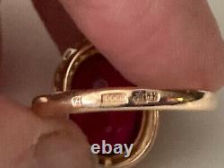 Soviet Russian 583 14k Rose Gold Faceted Ruby Ring 6.8gr Size 8.25 Ussr