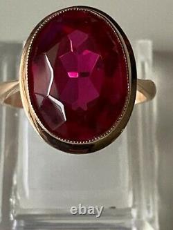 Soviet Russian 583 14k Rose Gold Faceted Ruby Ring 6.8gr Size 8.25 Ussr