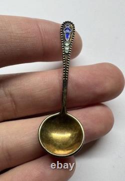Soviet Russian 875 Silver Enamel Salt Spoon USSR Miniature Vintage Collectible