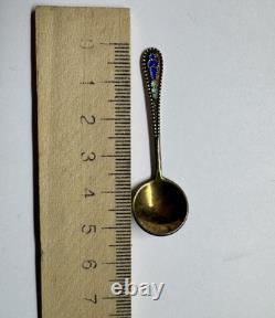 Soviet Russian 875 Silver Enamel Salt Spoon USSR Miniature Vintage Collectible