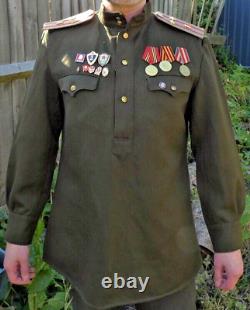 Soviet Russian Army 1950s Officer's Tunic Shirt Original with USSR Badges Size L