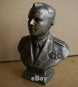 Soviet Russian Bust Gagarin Space astronaut Metal statue kosmos rare
