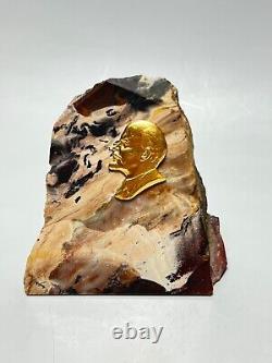 Soviet Russian Communist Propaganda Cabinet Paperweight Gild Lenin Jasper Rock