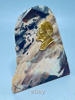 Soviet Russian Communist Propaganda Cabinet Paperweight Gild Lenin Jasper Rock