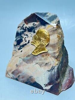 Soviet Russian Communist Propaganda Cabinet Paperweight Gild Lenin Jasper Rock